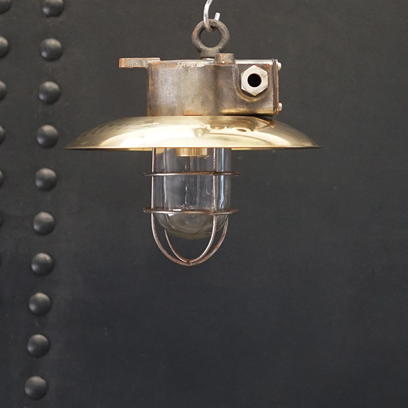 Vintage Iron and Brass Shaded Pendant Light Trinity Marine