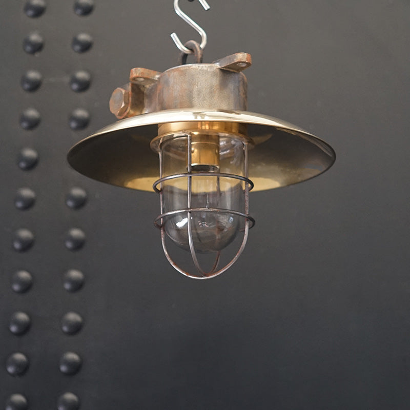 Vintage Iron and Brass Shaded Pendant Light Trinity Marine